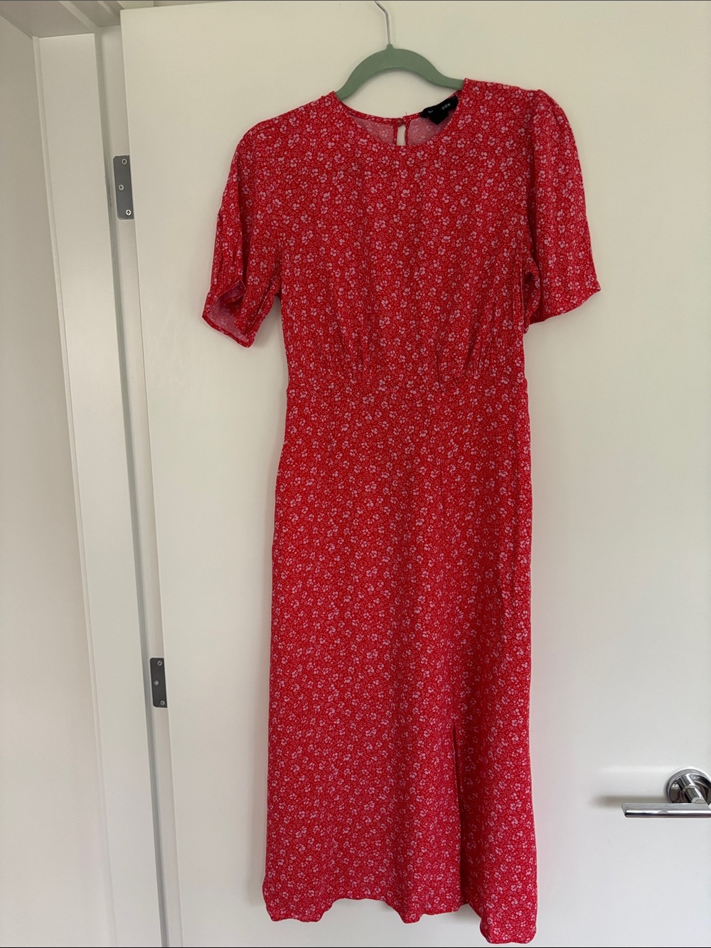 New Look Red Floral Midi Dress with Short Sleeves